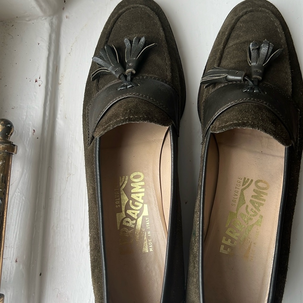 Olive Green Ferragamo Loafers